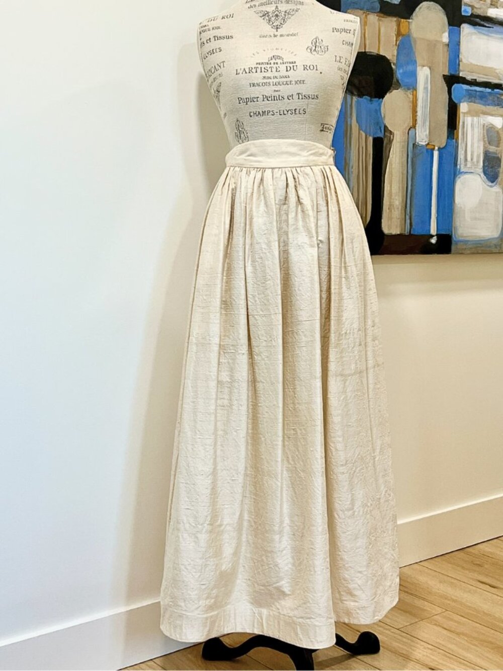 Lillie Rubin Vintage 100% Raw Silk Maxi Skirt Ivory Dupioni S Pockets Sash